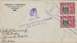 Fiji : Transatlantic Air Mail,  Suva,  Fiji To U.  S.  A. ,  First Flight Cover (1941)