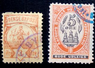 Denmark,  2 Local Stamps (odense,  Aalborg)