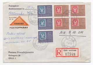 1972 Norway Registered Philatelic Cover Posthorn Stamps Sg677/8 Oslo - Stuttgart