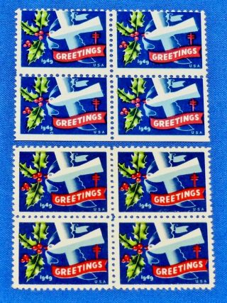 1949 (wx145 - 146) Block Of 4 (x2) White Dove Holly Us Christmas Seals/stamps Mnh