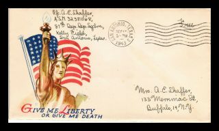 Dr Jim Stamps Us Liberty Patriotic Cachet Frank Wwii Cover Kelly Field 1943