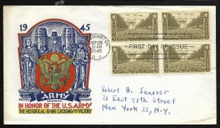 Us Fdc 1945 3 Cent Us Army Stamp Scott 934 Staehle Cachet Block Of 4 |