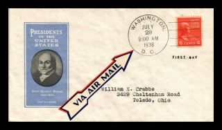 Dr Jim Stamps Us John Quincy Adams President Fdc Cover Scott 811 Air Mail