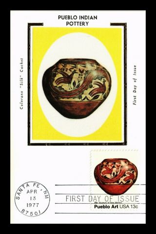 Dr Jim Stamps Us Pueblo Indian Pottery Colorano Silk Fdc Postal Card Santa Fe