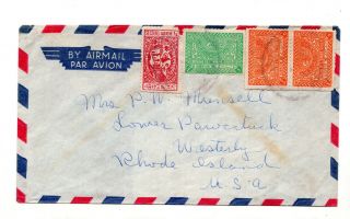 Saudi Arabia Beirut Lebanon To Us Rhode Island Airmail Stamp Cover 1950s Id 436