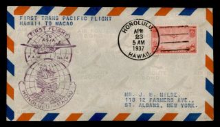 Dr Who 1937 First Flight Honolulu Hawaii To Macau Fam 14 E68821