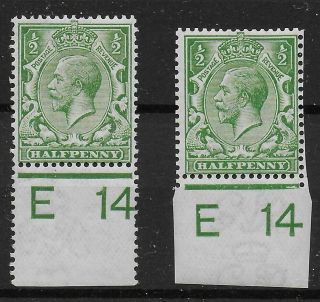 1912 - 22.  Royal Cypher 1/2d.  Green.  Controls E14 (p) & E14 (i).  Mm.  Ref 9/83