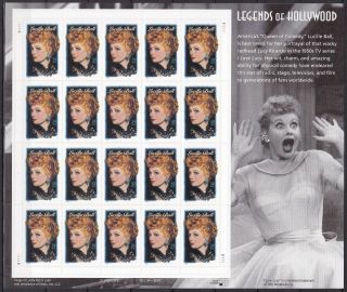 2001 Lucille Ball Legends Of Hollywood 7,  Mnh Sheet 20 X 34¢ Stamps 3523