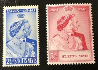 St Kitts Nevis - 1948 Royal Silver Wedding,  Set Of 2 Stamps,  Sg 80 - 81,  Mnh