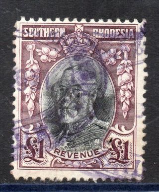 1931 Southern Rhodesia Bft:12 £1 Purple & Black Large Field Marshal Revenue.