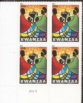Us Stamp - 2011 Kwanzaa - Plate Block Of 4 Forever Stamps - Scott 4584