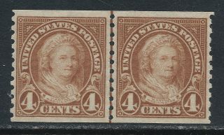 Scott 601 1923 4 Cent Martha Washington Issue Coil Line Pair Mh Og Vf Cat $27