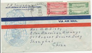 1937 San Francisco California Fam 14 Airmail To Shanghai China Via Hong Kong