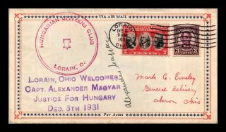Dr Jim Stamps Us Lorain Ohio Captain Magyar Air Mail Event Cover Backstamp