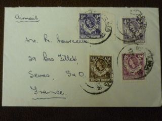 Northern Rhodesia 1953 Airmail Cover To France Bearing Qe2 9d,  4d,  2d & ½d Issues