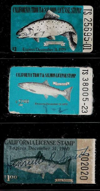 Usa 1960 - 1979 California Fishing License Tax Revenue Stamps
