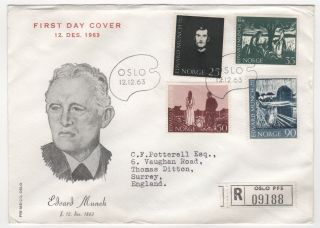 1963 Norway Registered First Day Cover Edvard Munch Oslo Thomas Dittongb Sg560/3