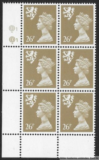 Gb/scotland 1971/98 26p Plate Block,  Sg Xsl57/s73,  Plate 1,  1.  Mnh