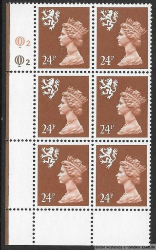 Gb/scotland 1971/98 24p Plate Block,  Sg Xsl48/s70,  Plate 2,  2.  Mnh