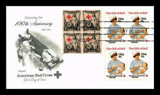 Dr Jim Stamps Us 100th Anniversary American Red Cross Combo Fdc Cover Blocks