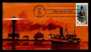 Dr Who 1990 Fdc Lighthouse Booklet Single Hand Painted Rd Cachet Ship E56838