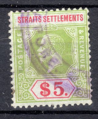 Straits Settlement $5 Dollars Mcca 1912 - 23 Singapore Cancel [s812]