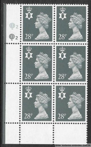 Gb/n.  Ireland 1971/00 28p Plate Block,  Sg Xnl54/ni63,  Plate 2,  2 Row 18.  Mnh