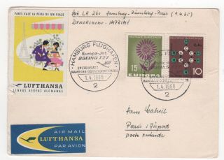1965 Germany First Flight Cover Hamburg To Paris France Lufthansa Label Lh260