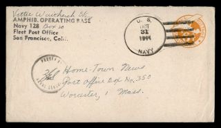 Dr Who 1944 Navy 128 Pearl Harbor Hawaii Airmail To Ma Wwii Censored E46089