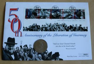 Liberation Of Guernsey 50th Anniversary 1995 Fdc,  1965 Churchill Crown Coin