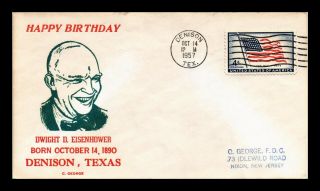 Dr Jim Stamps Us Dwight D Eisenhower Birthday C George Cover Denison Texas 1957