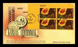 Dr Jim Stamps Us First Day Cover Kansas Statehood Fdc Plate Block 1961