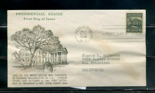 Us Scott 809,  1938 Presidents 4.  5 Cent First Day Cover / Fdc