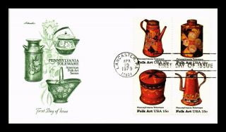 Dr Jim Stamps Us Pennsylvania Toleware Folk Art Fdc Cover Block Of Four