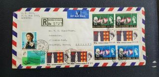 Hong Kong 1967 Registered Cover With 10 Stamps To England,  Churchill