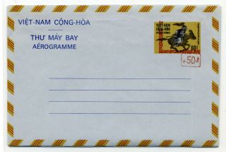 South Vietnam Postal Stationery Aerogramme Courier On Horse 60d Surcharged 50d