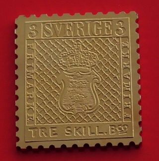 Modern Gold Plated 7.  5g Silver Stamp Ingot Sweden 3sk Coat Of Arms Sverige