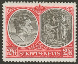 St Kitts - Nevis 1945 Kgvi 2sh6d Black And Scarlet P14 Ordinary Sg76ab