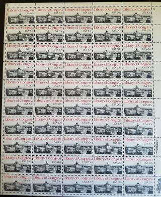 U.  S.  Library Of Congress Sheet Of 50 Stamps 20c Mnh Vf