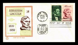 Dr Jim Stamps Us Abraham Lincoln 3c Combo First Day Cover Tri Color Scott 1114