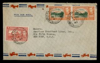 Dr Who 1947 Trinidad And Tobago To Usa Pair Air Mail C125938