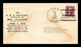 Dr Jim Stamps Us Naval Cover Uss Ranger James K Polk Birth Anniversary 1934