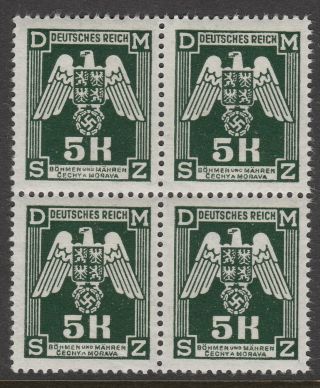 Stamp Germany Bohemia B&m Official Mi 24 Block 1943 Ww2 Monrovia Bohmen Mnh