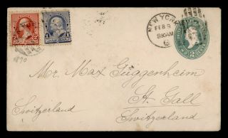 Dr Who 1892 Ny Fancy Cancel G Uprated Stationery To Switzerland E47314
