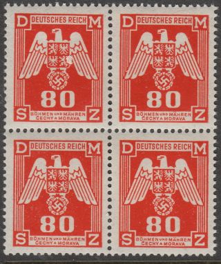 Stamp Germany Bohemia B&m Official Mi 17 Block 1943 Ww2 Fascism War Era Mnh