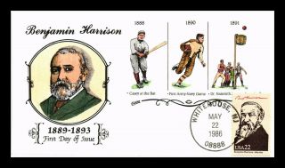 Dr Jim Stamps Us Benjamin Harrison President Collins Hand Colored Fdc Cover