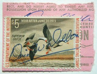 Us Duck Stamp 1972 $5 Emperor Geese Scott Rw39 On License Piece