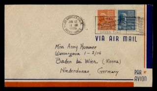 Dr Who 1939 Los Angeles Ca Slogan Cancel Airmail To Germany Prexie E40992