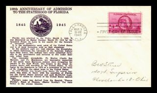 Dr Jim Stamps Us Florida Centennial First Day Cover Scott 927 Tallahassee