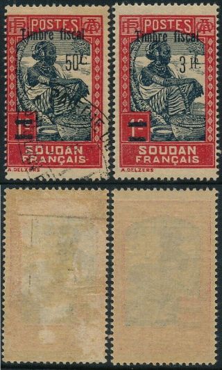 Sudan,  French Colony,  50 C & 3 Fr Val,  Ovp/ted & Um/nh Revenue Stamps B847